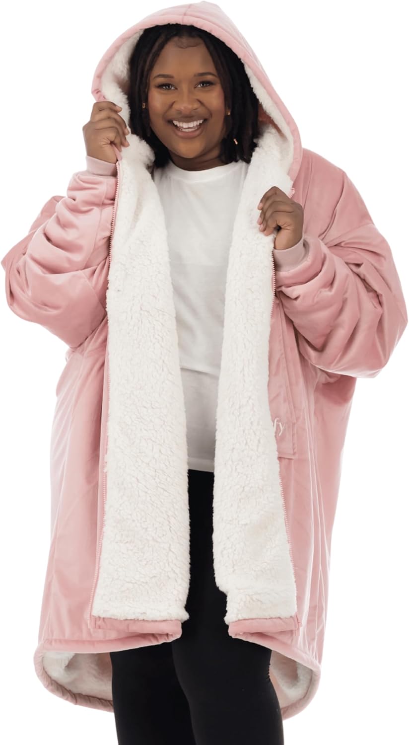 THE COMFY Original - Manta de forro polar de microfibra con forro sherpa, diseño de gran tamaño con capucha y bolsillo de Shark Tank