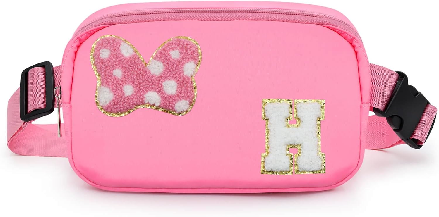 Riñonera con Lazo de Letra Inicial de Chenilla, Bolsa Cruzada Impermeable para Parque, Regalos de Navidad y Cumpleaños para Niñas Adolescentes, Hijas, Mujeres, Niños, Adultos, Linda Bolsa de Cinturón