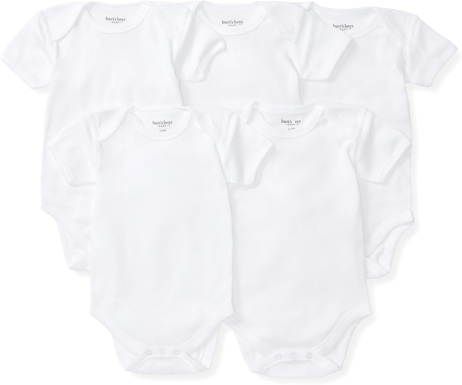 Burt's Bees Baby Body unisex, ropa de dormir orgánica de manga corta, paquete de 5 | Essential baby bodysuit pack featuring an easy-on and off lap-shoulder neck design for stress-free daily outfitting