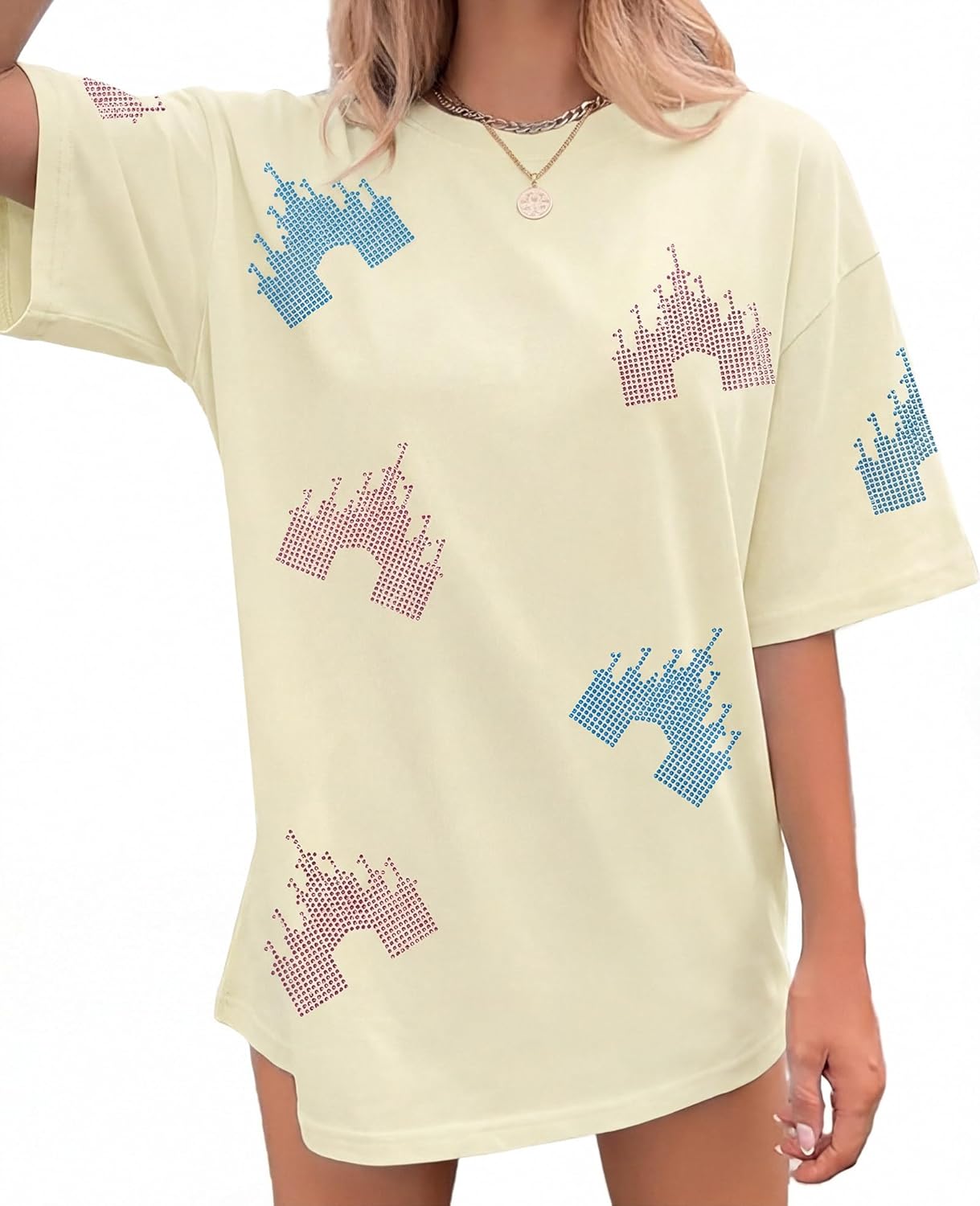 Camisas del Reino Mágico para Mujer, Top de Lentejuelas, Camiseta Gráfica de Castillo Colorido, Camiseta Divertida y Linda para Vacaciones Festivas