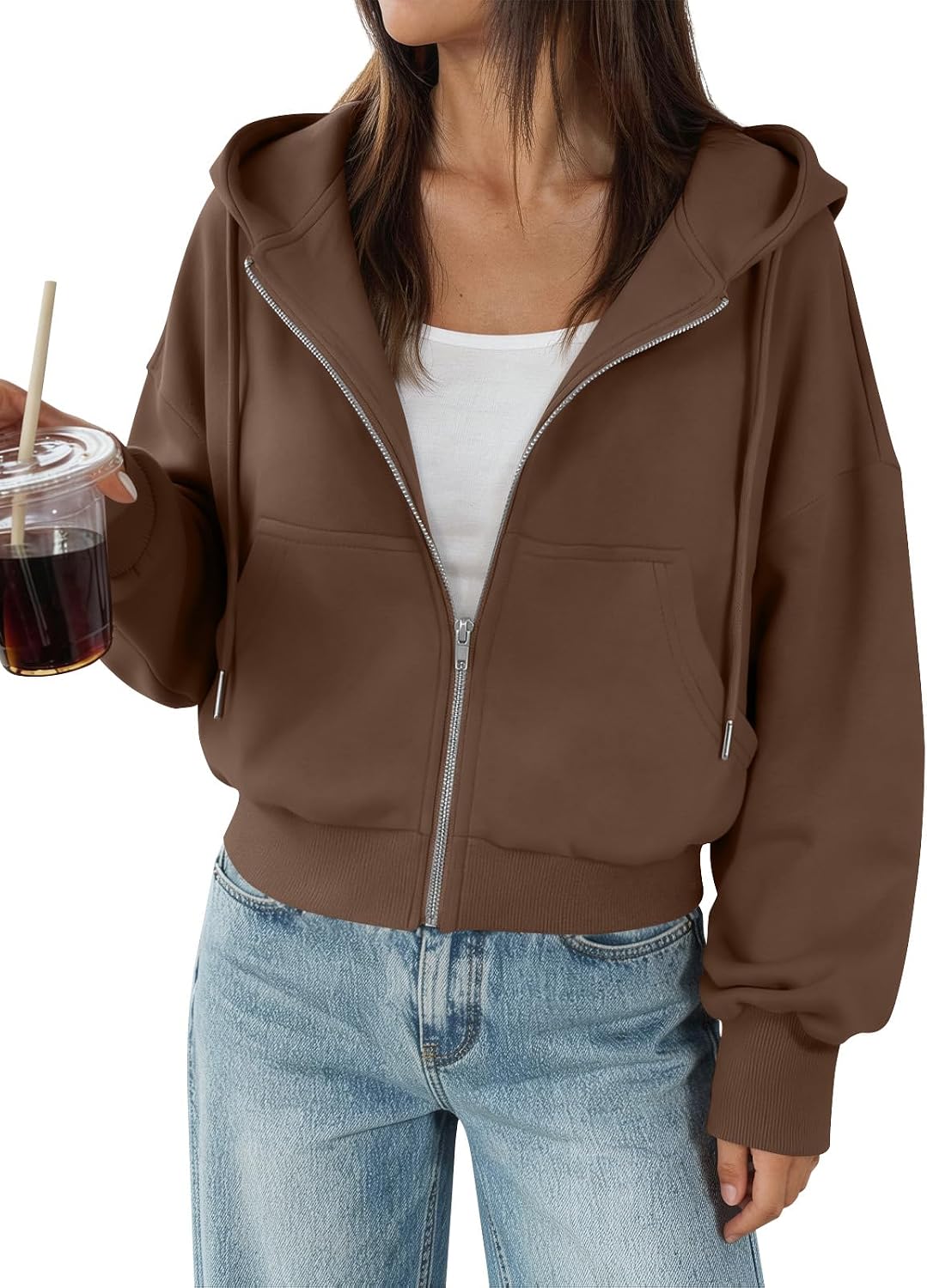Trendy Queen - Sudaderas de vellón para mujer, con capucha y cremallera, modernas, para otoño, adolescentes y niñas