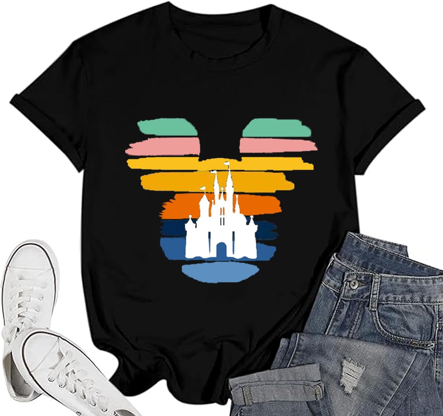 Camisa mágica para mujer, camiseta del Reino Mágico, camiseta gráfica de castillo, vacaciones familiares, tops de manga corta, tops casuales de verano