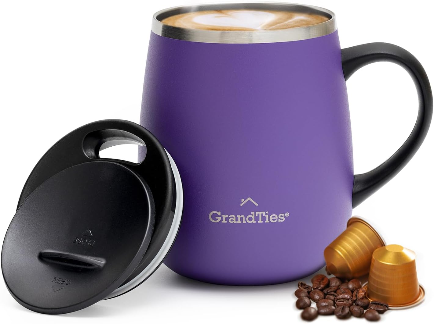 GRANDTIES 19 Colors Premium Vacuum Insulated Mug, 16.2 fl oz (460 ml), Mug with Easy Open Slide Lid, Stainless Steel, Double Wall Vacuum Insulation, Hot & Cold Protection, Popular in Office (Atlantis