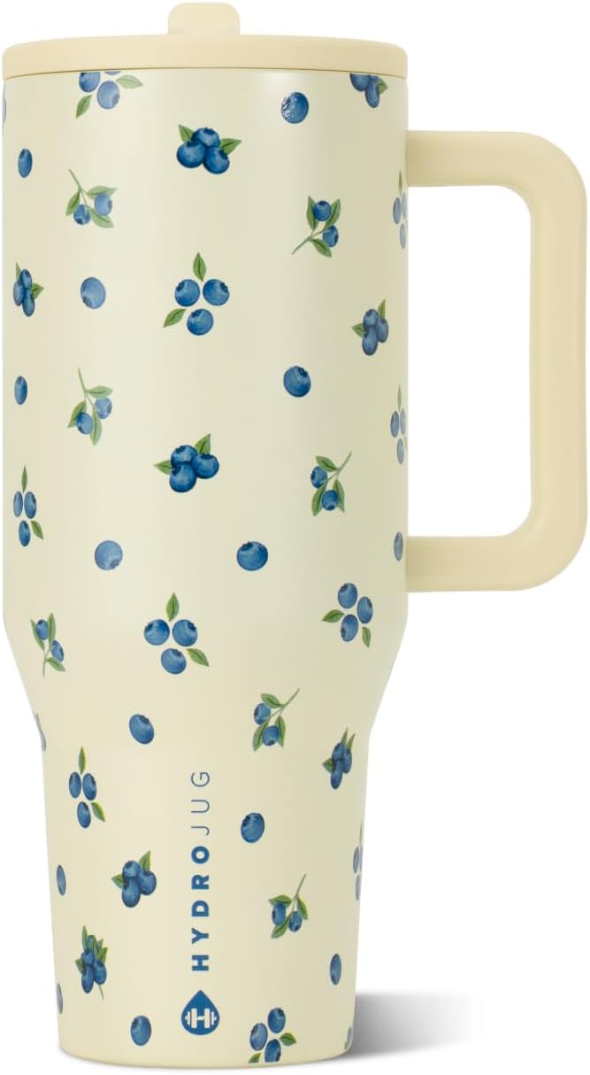 HydroJug Traveler - Botella de agua 32 oz con asa y pajilla abatible, apto para soporte para vasos, resistente a fugas, reutilizable, aislado, acero inoxidable y base de goma, unisex, rosado arena