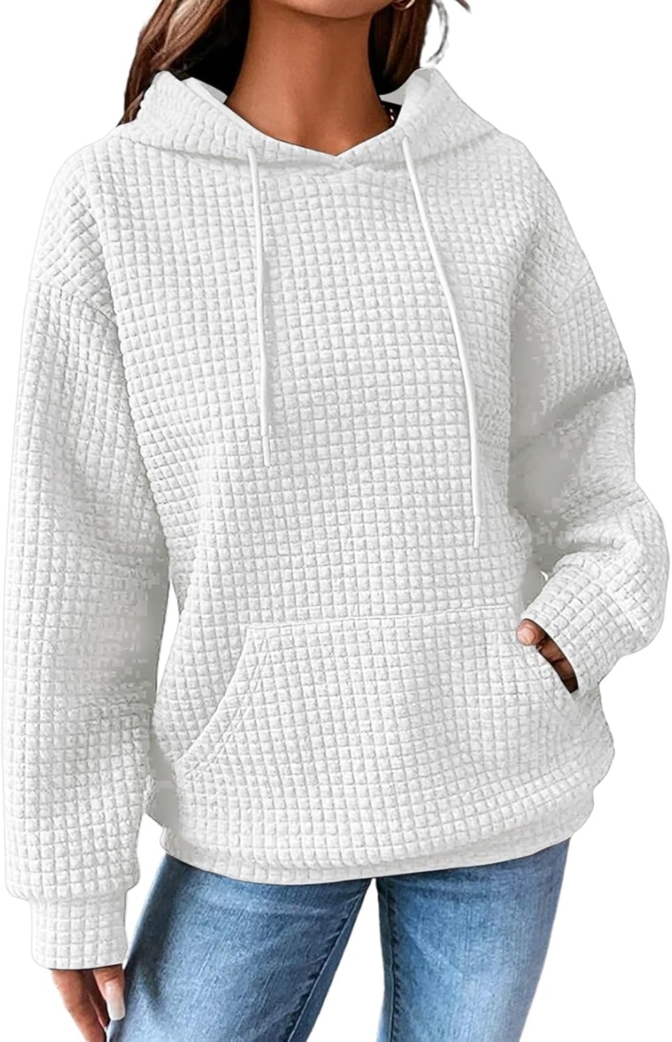 SHEWIN Sudaderas con capucha para mujer, casual, con cordón, estilo waffle, holgada, con bolsillo, 2026