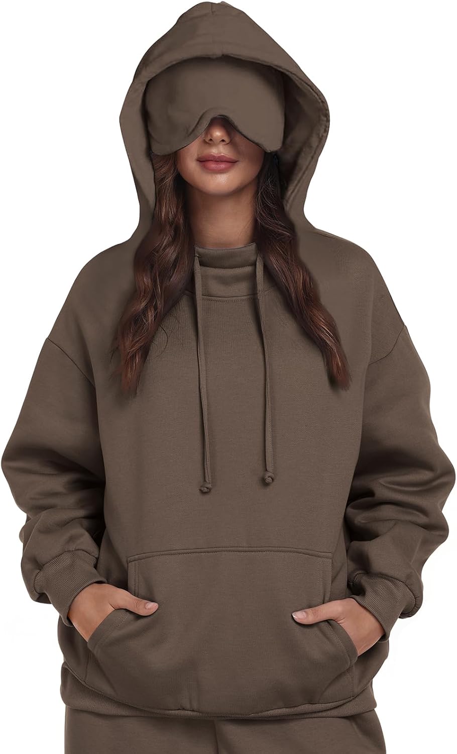 Sudadera con capucha SeSe Code con máscara para los ojos para viajes en avión, unisex, de gran tamaño, para dormir, con bolsillo, de forro polar, para parejas