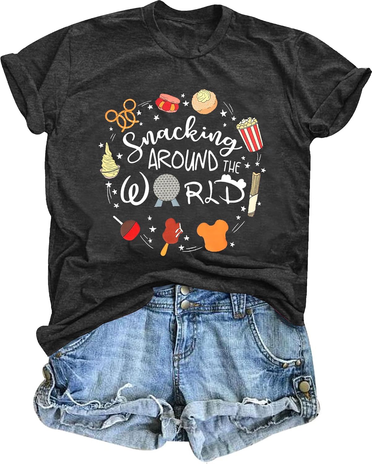 Camisa Mágica para Mujer: Estoy Aquí por los Snacks, Camiseta del Reino Mágico, Camiseta Graciosa de Viajes por el Mundo, Camiseta de Manga Corta, Top