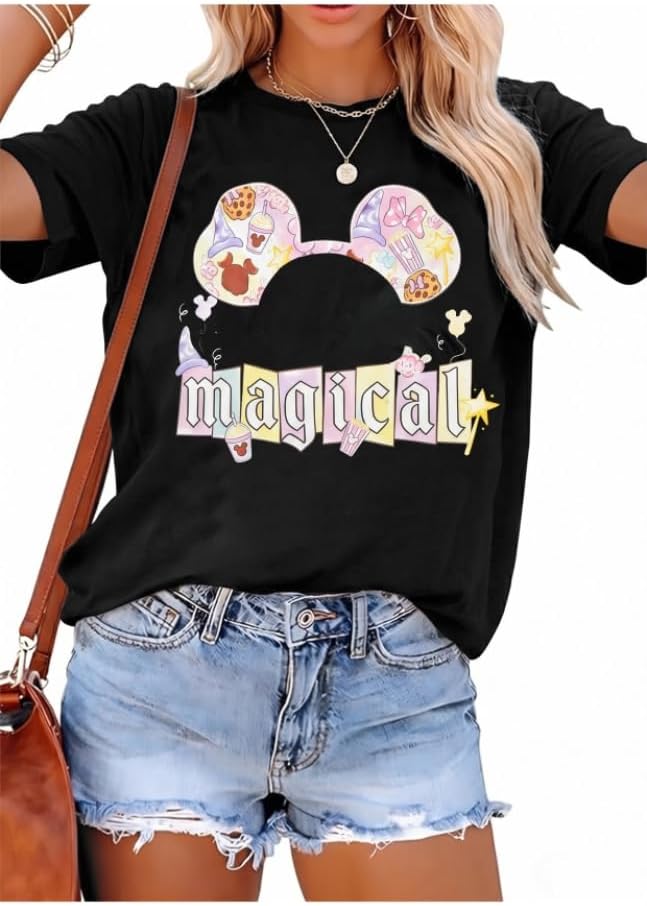 Camisa mágica para mujer, camiseta de manga corta con texto en inglés "Happiest Mama On Earth", diseño de castillo de Magic Kingdom
