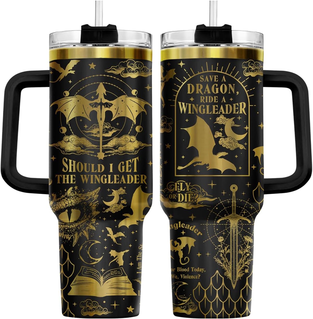 34HD Lord Fantasy Adventure - Vaso de café con aislamiento de acero inoxidable de 40 onzas, taza de viaje con asa y tapa para pajilla, segunda taza de café, regalos para amantes de los libros