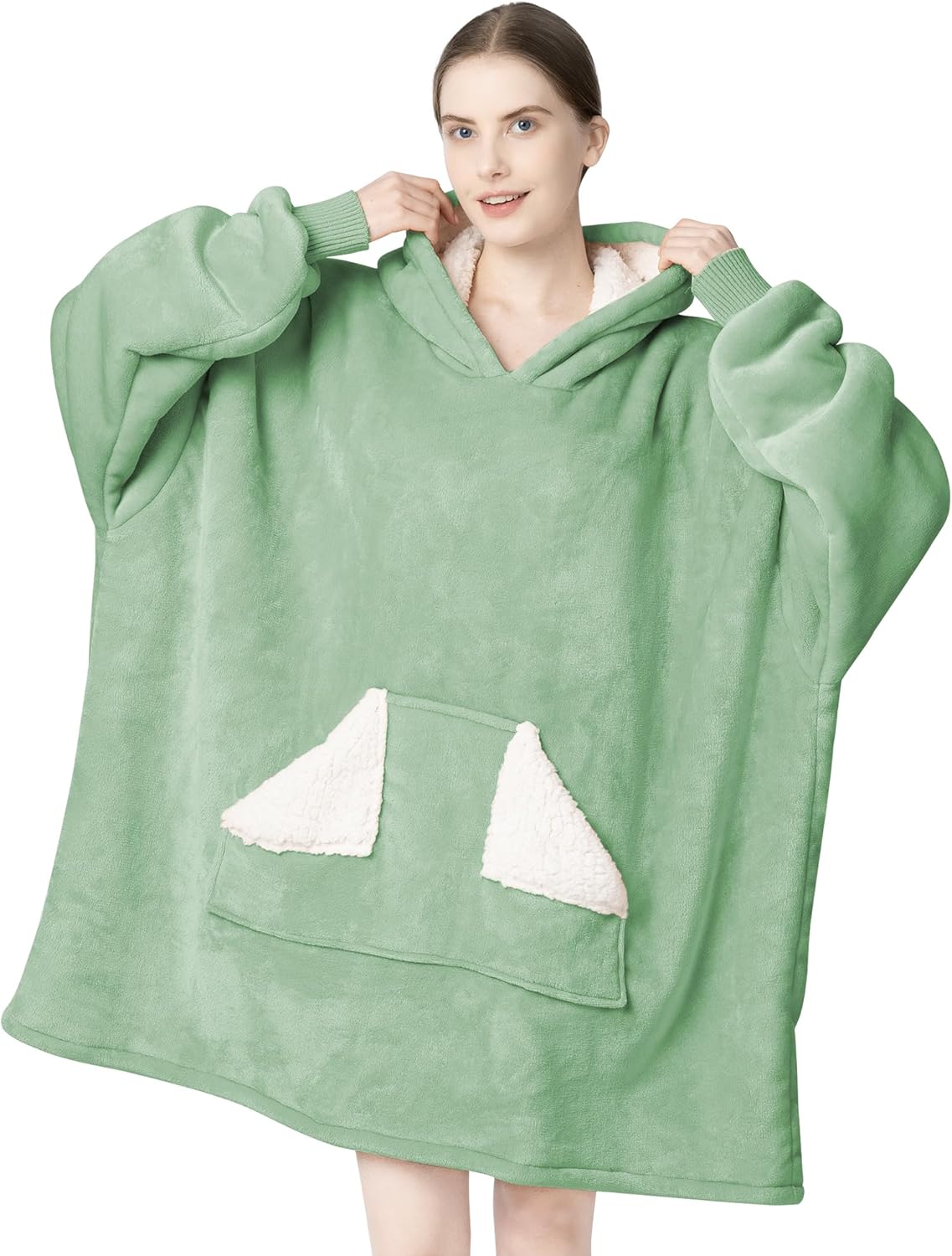 Touchat - Manta con capucha portátil, sudadera con capucha de forro polar sherpa de gran tamaño con bolsillo gigante y mangas para adulto, regalo de manta gris cálida y acogedora para mujeres