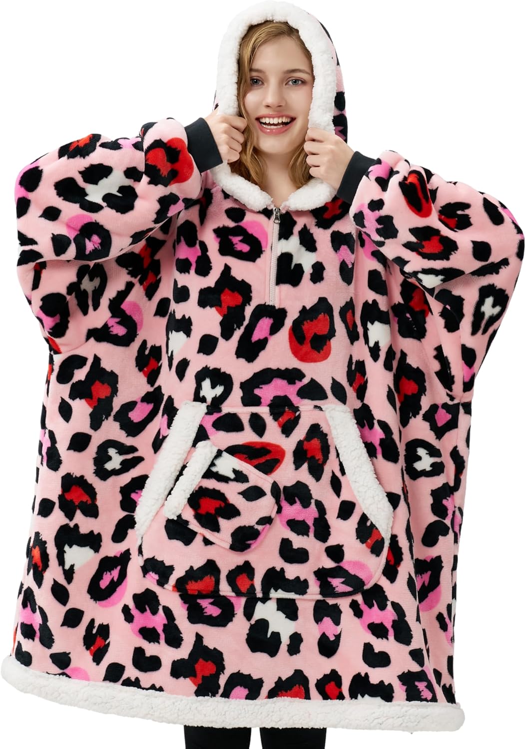 Giggling Getup Manta con capucha para adultos, regalos para adolescentes, niñas, hermanas, mujeres, forro polar sherpa, sudadera con capucha, cálida y acogedora con bolsillo y mangas, color beige gato