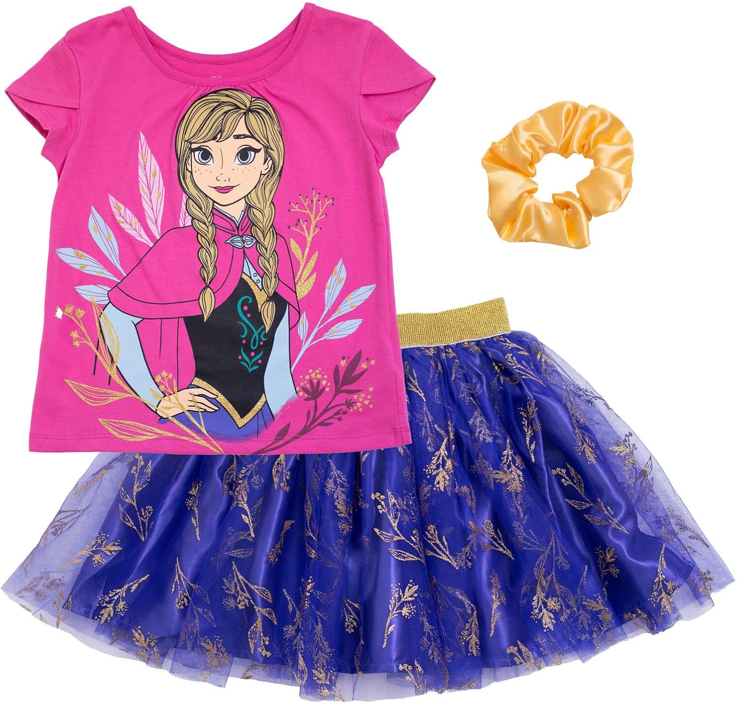 Disney Princess - Conjunto de camiseta y falda tutú para niña con coletero
