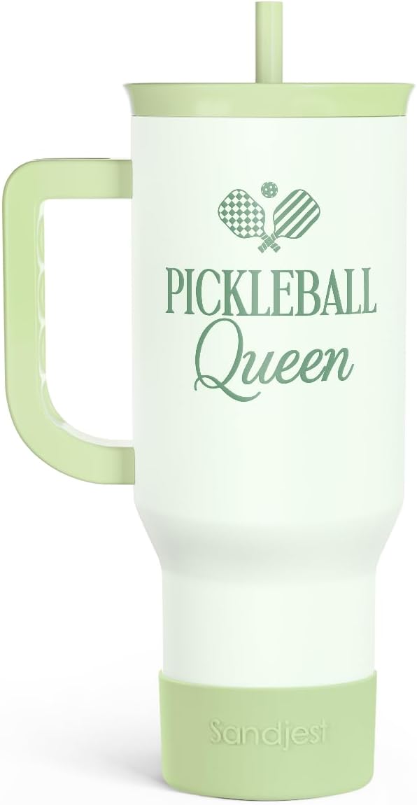SANDJEST Vaso de 40 onzas con asa y pajilla, taza de café de viaje de acero inoxidable aislado para mujeres, niñas, amantes de la playa, idea de regalo para cumpleaños, Navidad, día de la madre, vacaciones de verano (color)