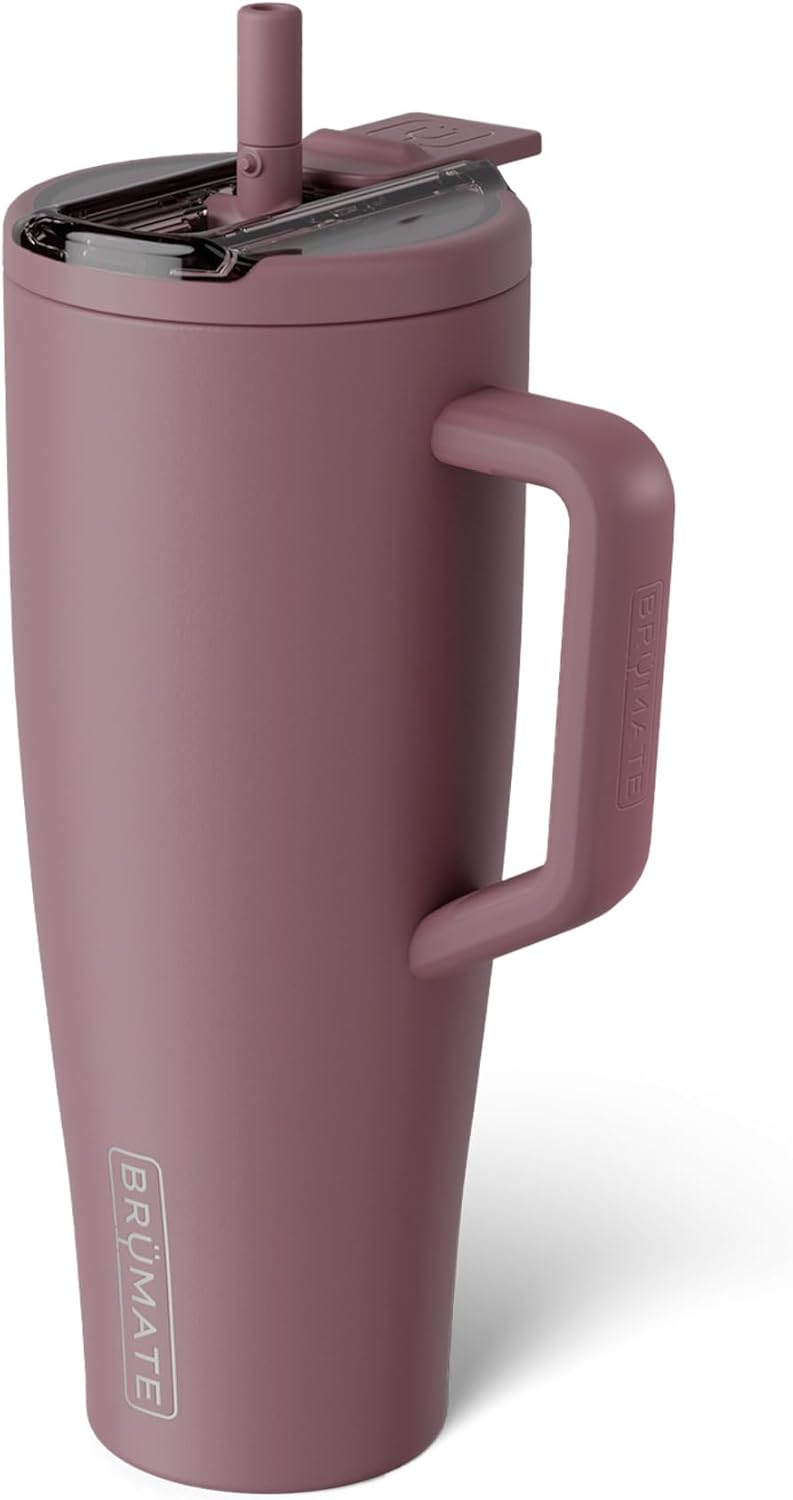 BrüMate Era Flip - Vaso de 40 onzas con tapa con pajilla cubierta 100 % a prueba de fugas, popote higiénico cubierto, botella de agua de acero inoxidable aislada con asa, apto para portavasos, sin BPA (Lilac Dusk)