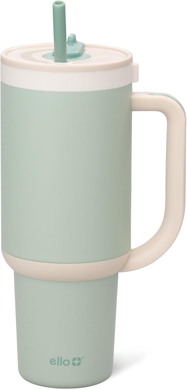 Ello Oasis - Vaso de 30 onzas con asa y pajita retráctil | Taza reutilizable de acero inoxidable aislada 100% a prueba de fugas, regalos para adolescentes, mujeres y hombres | Mantiene el frío durante