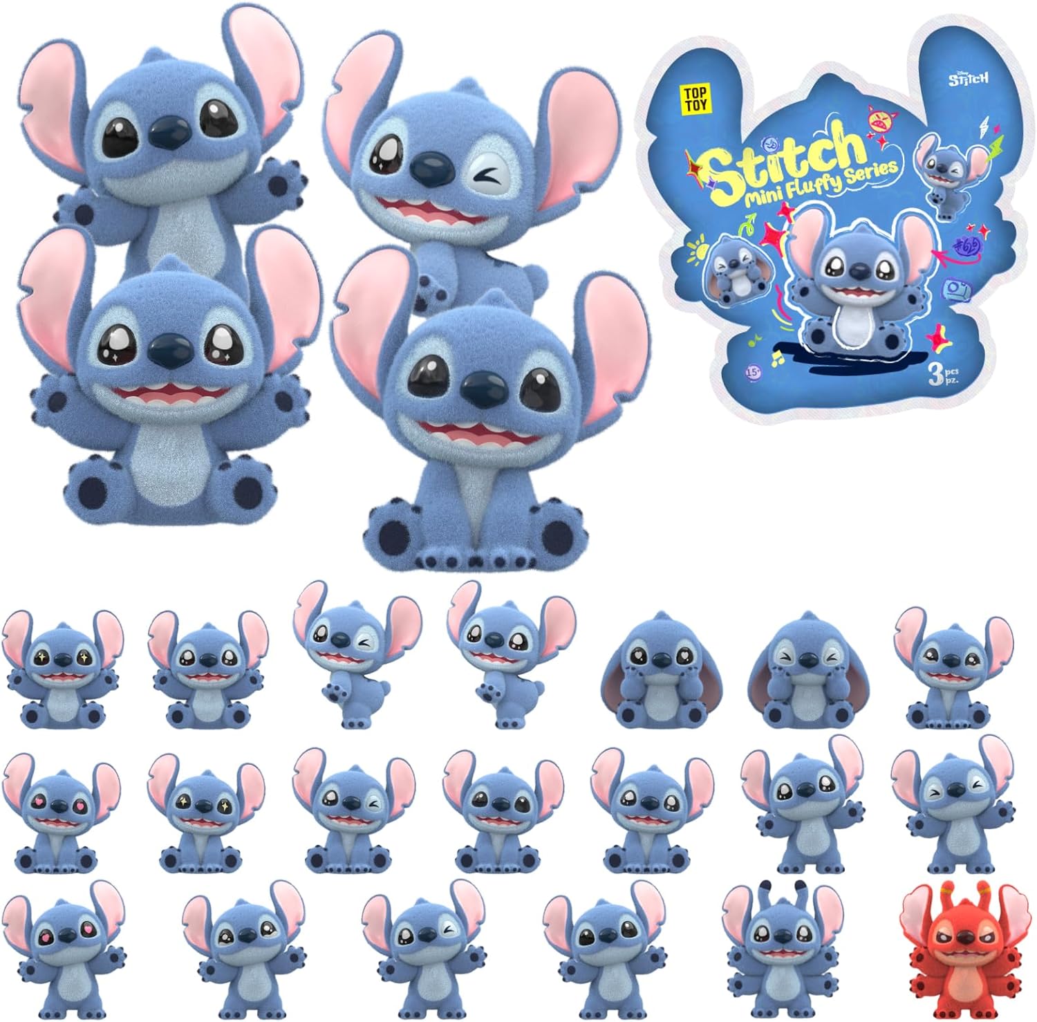 TOP TOY Disney "Mini Fluffy Stitch" Series (3 Pieces) Blind Box Figure, Soft Vinyl Figure, Gift for Birthday, Gift, Stitch, Christmas Gift