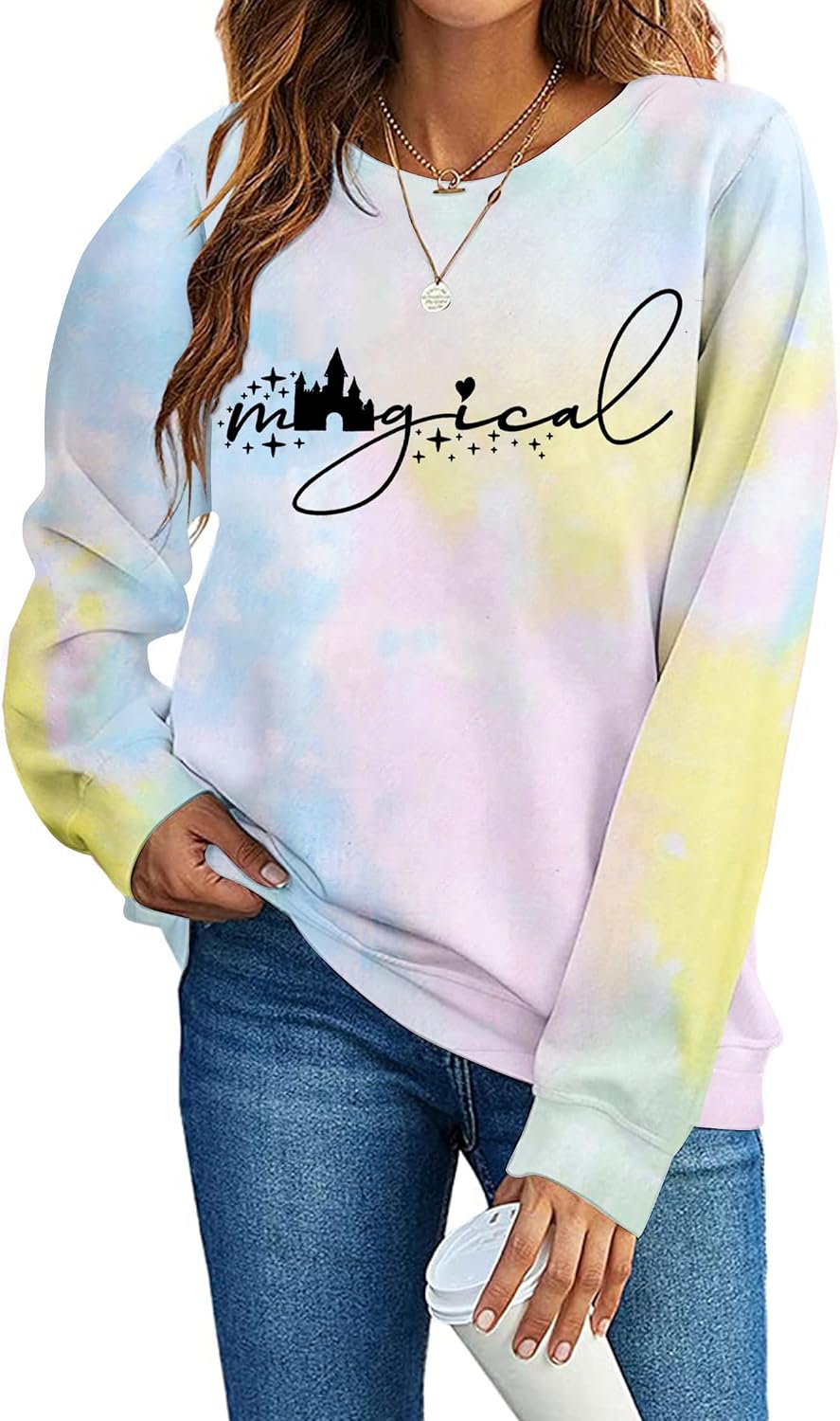 UNIQUENOE Magic Kingdom Sudaderas para mujer, camiseta mágica para vacaciones familiares, camiseta de manga larga con gráfico de castillo