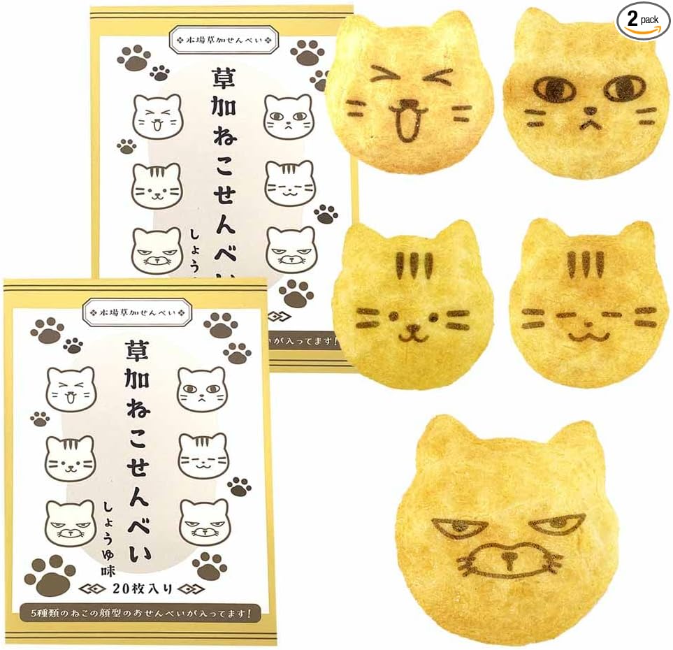 EarSmile Soy Sauce Flavored Cat Crackers, 20 Pieces per Box, Gift Packaging, Cat-shaped Snacks, Traditional Kasuka Senbei, Individually Wrapped, Japanese Rice Crackers, Cat Face Shape, Domestically