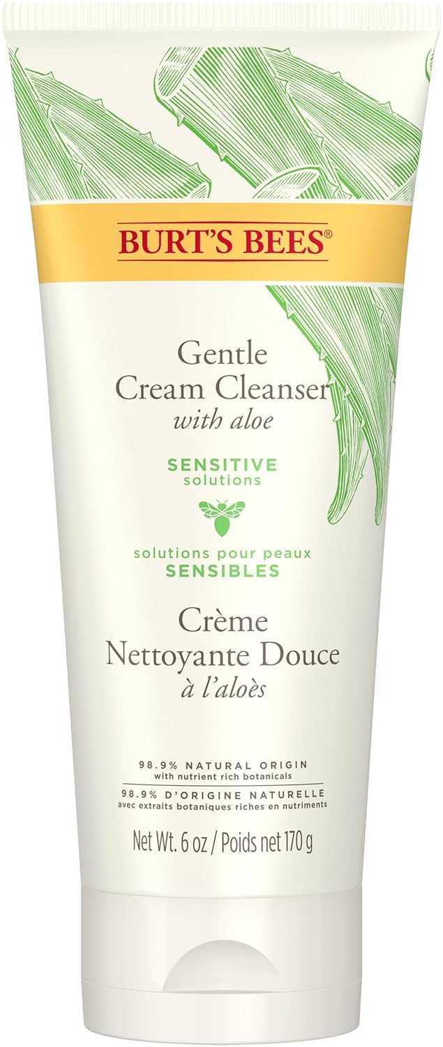 Burt's Bees - Loción facial calmante de día con aloe y leche de arroz, loción facial calmante para piel sensible, 98.9 por ciento de origen natural para el cuidado de la piel, botella de 1.8 oz. 52.6