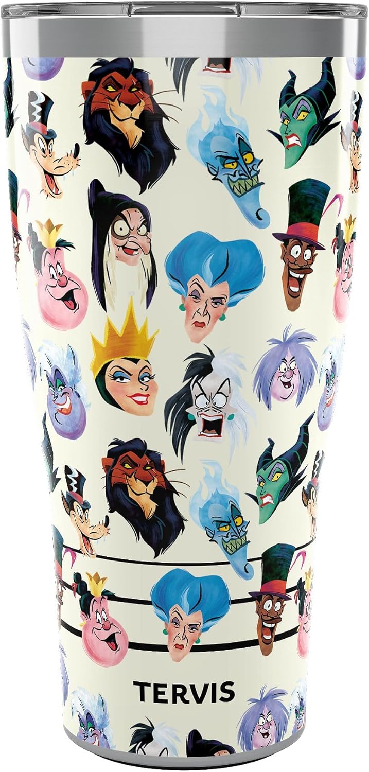 Tervis Traveler Disney - Villanos Retrato Vaso aislado de triple pared para viajes, mantiene las bebidas frías y calientes, 20 onzas, acero inoxidable