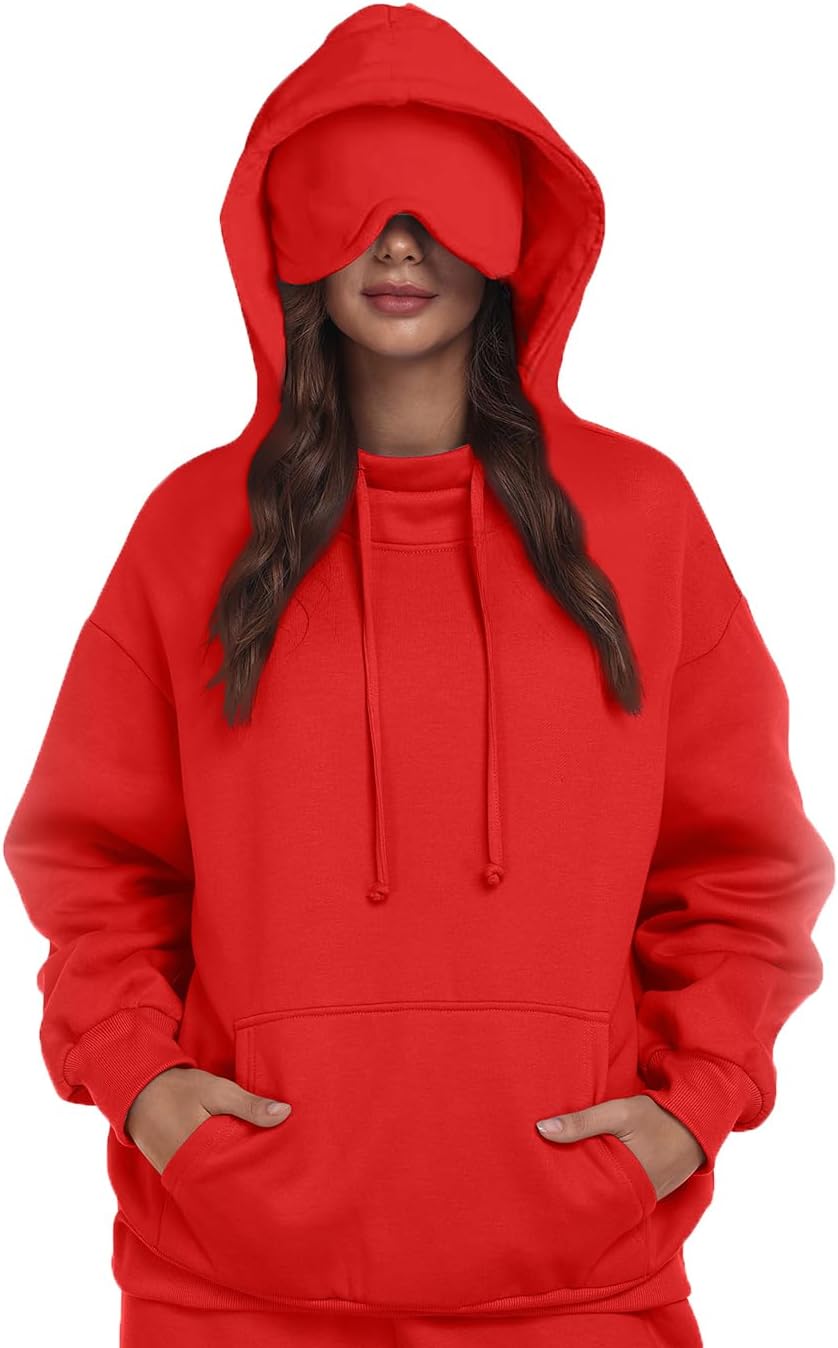 Sudadera con capucha SeSe Code con máscara para los ojos para viajes en avión, unisex, de gran tamaño, para dormir, con bolsillo, de forro polar, para parejas