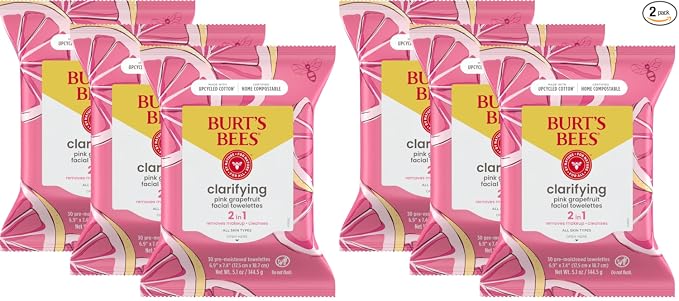 Burts Bees - Toallas faciales micelar de agua de rosas, 100% tela a base de plantas; 99% origen natural; quita el maquillaje, limpia, hidrata; sin residuos grasos y grasos; todo tipo de piel; 30 unidades, paquete de 3 (paquete puede variar)