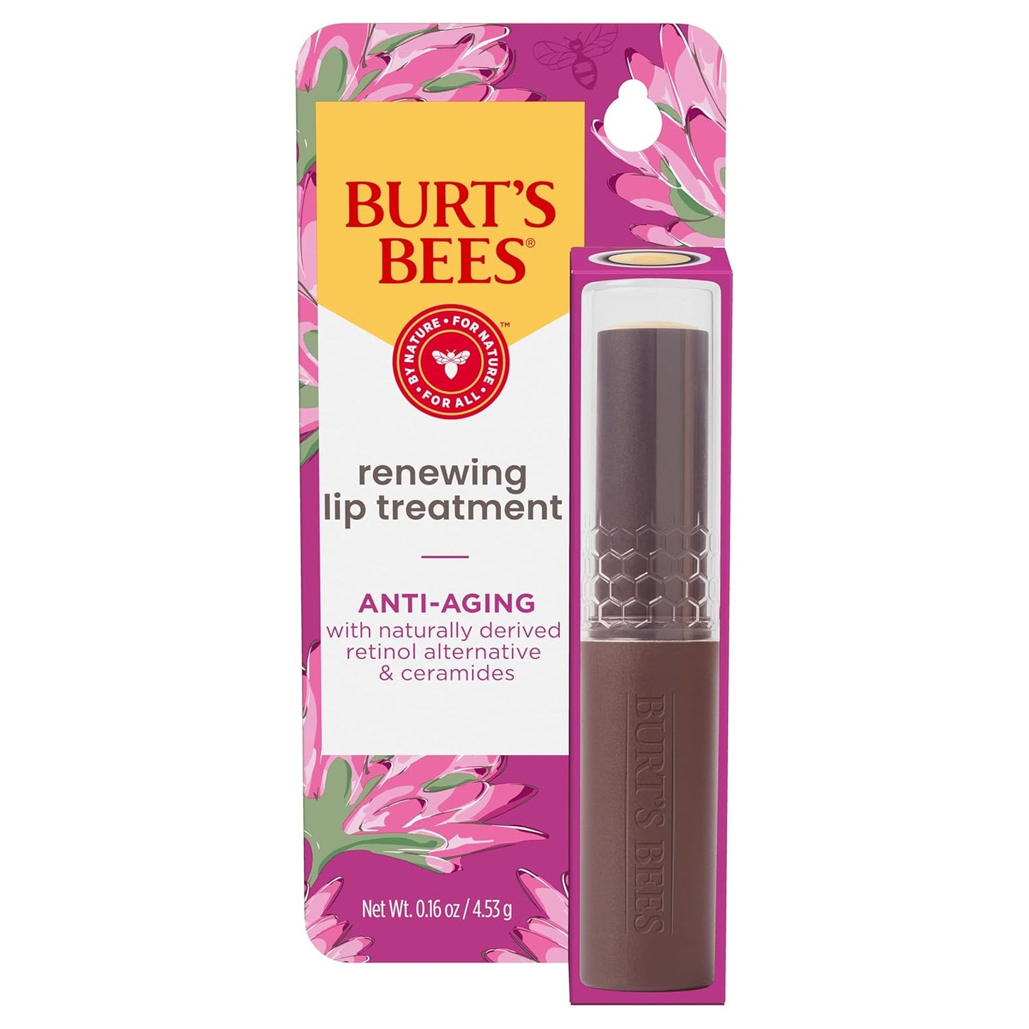 Burt's Bees Tratamiento intensivo de labios original durante la noche, hidratante, restaurador, reduce las líneas finas, vitamina E, aceites de ceramidas, cuidado de labios de origen natural, 0.25