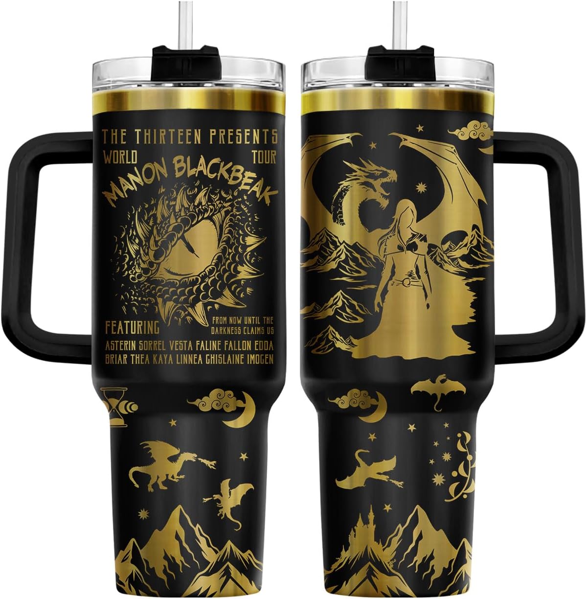 34HD Lord Fantasy Adventure - Vaso de café con aislamiento de acero inoxidable de 40 onzas, taza de viaje con asa y tapa para pajilla, segunda taza de café, regalos para amantes de los libros