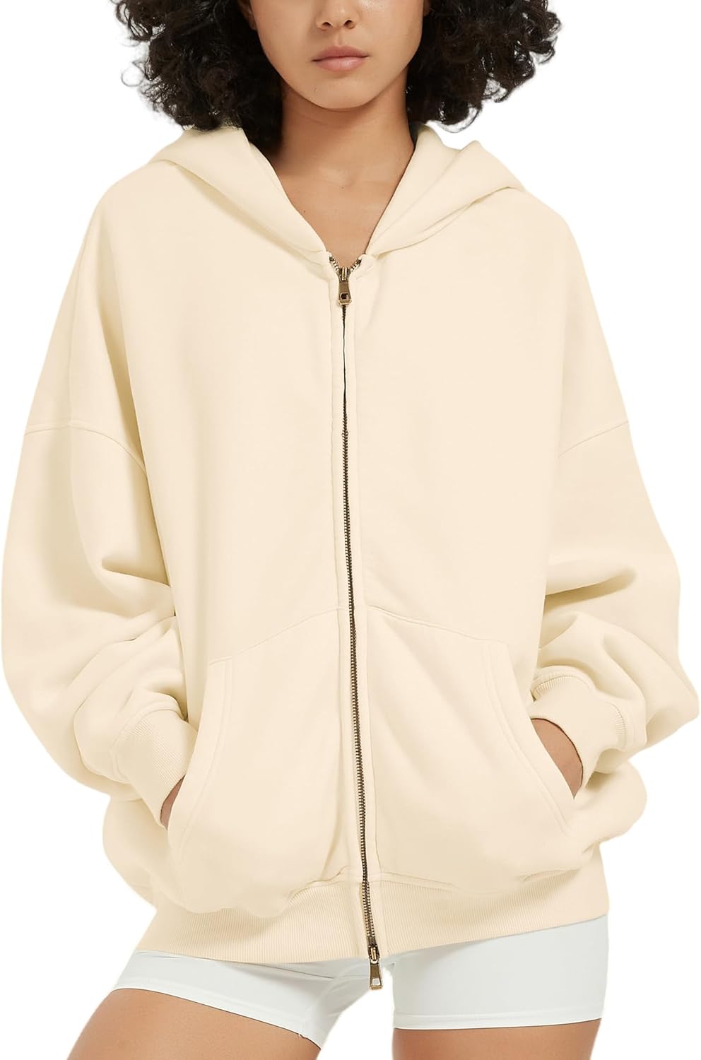 FAIABLE Sudadera con capucha y cremallera para hombre y mujer, de gran tamaño, con lavado ácido, pesada, de algodón, forro polar, con cremallera, estilo vintage