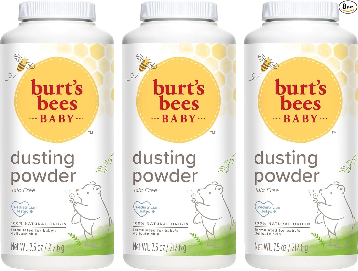 Burt's Bees Polvo de polvo para bebés, 100% de origen natural, sin talco, probado por pediatras, 7.5 onzas, paquete de 3, el paquete puede variar
