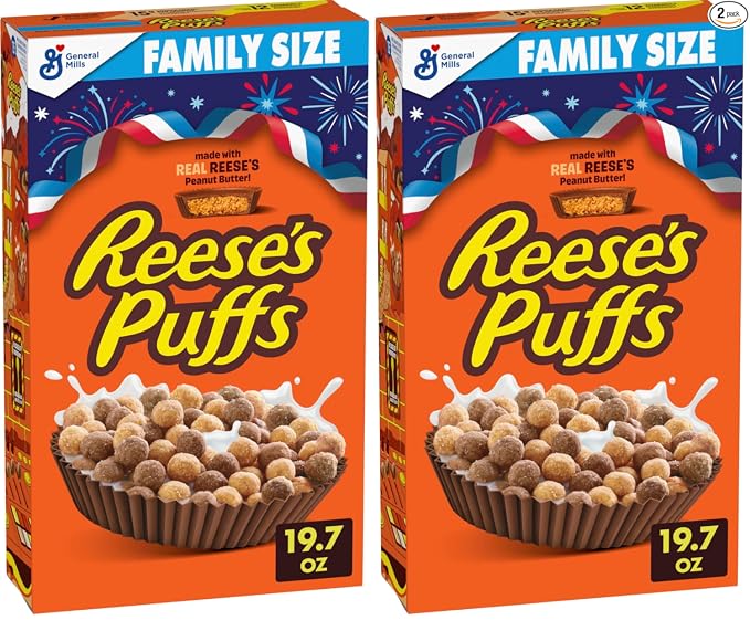 Reese's Puffs, Cereal de mantequilla de maní con chocolate, caja de 11.5 onzas (paquete de 2)