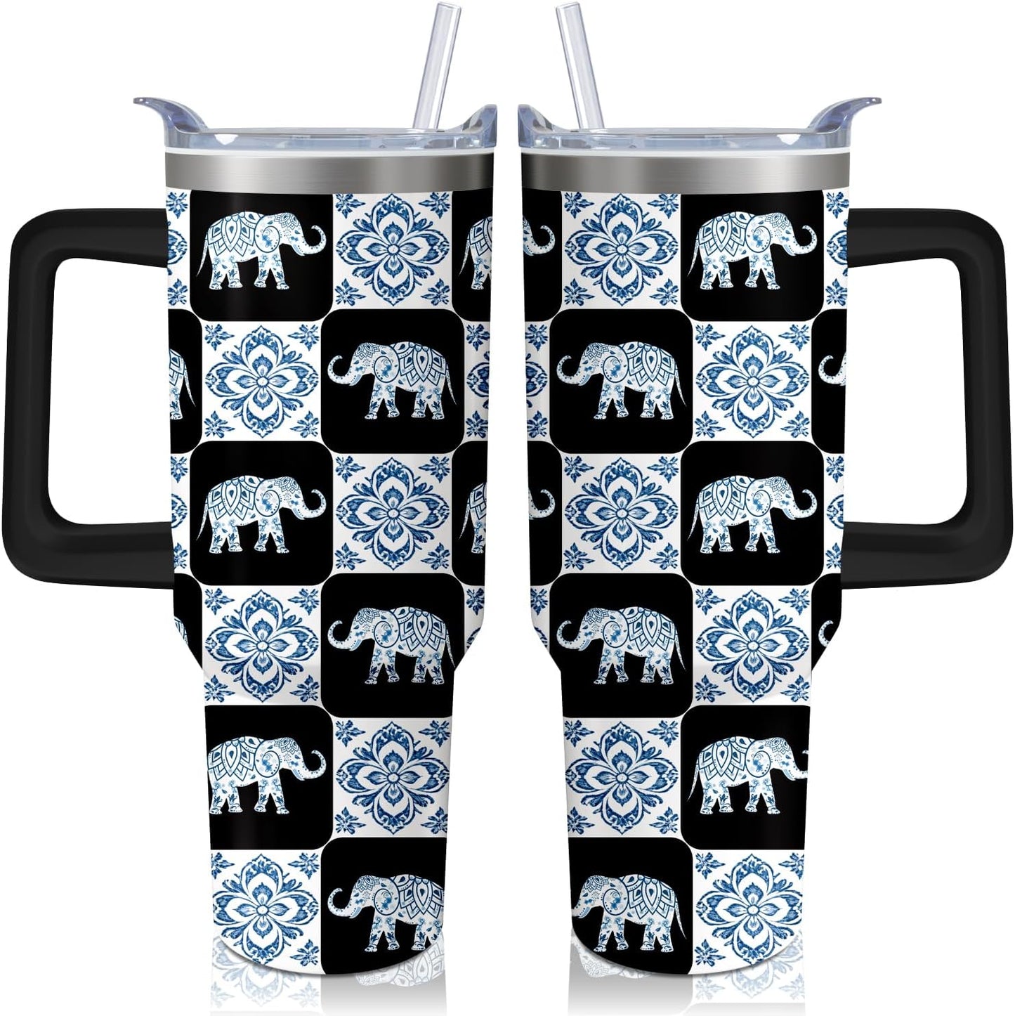 Vaso de rana de 40 onzas con asa y pajilla, taza aislada de acero inoxidable a cuadros búfalo con tapa, taza de café de viaje, botella de agua, regalos de cumpleaños para el día de la madre