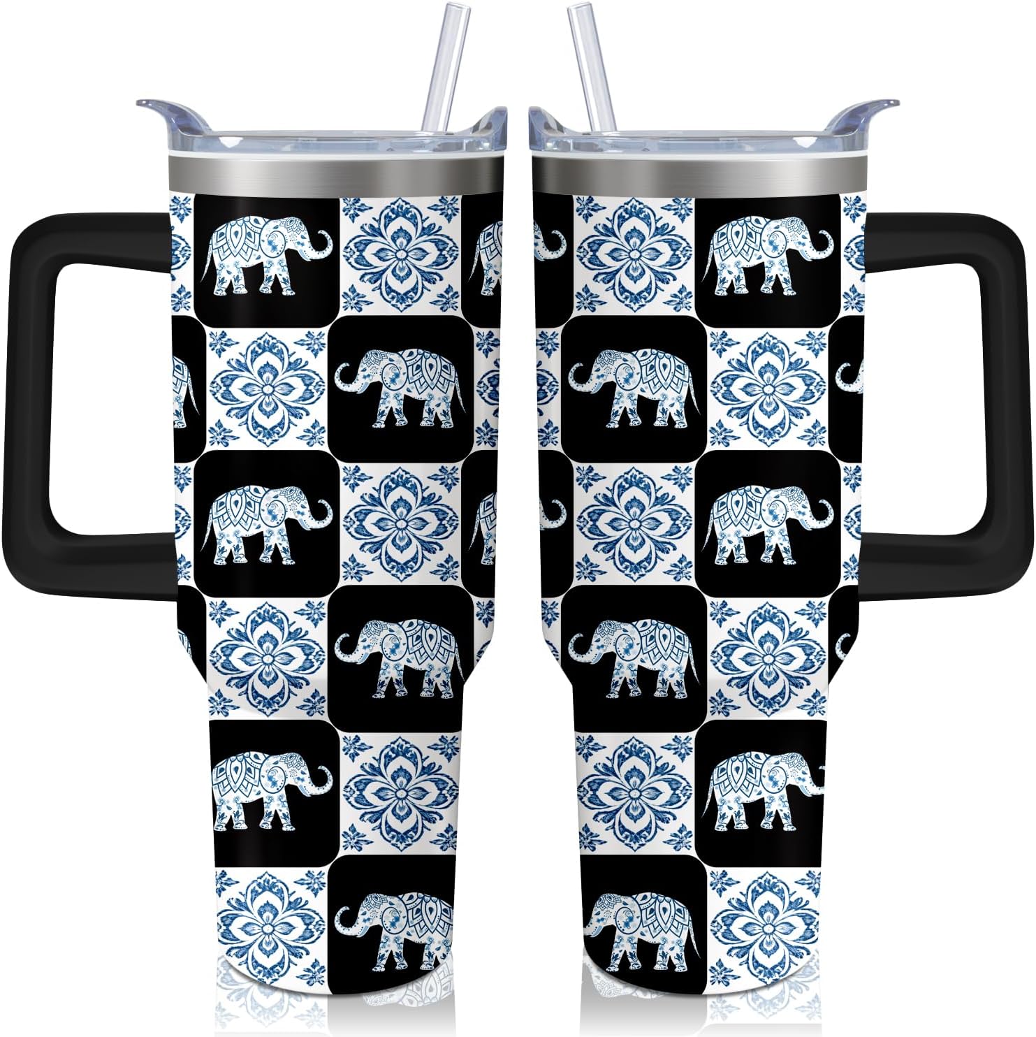 Vaso de rana de 40 onzas con asa y pajilla, taza aislada de acero inoxidable a cuadros búfalo con tapa, taza de café de viaje, botella de agua, regalos de cumpleaños para el día de la madre
