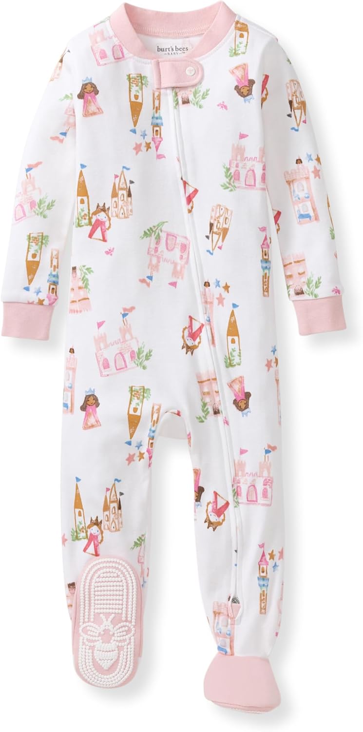 Burt's Bees Baby Pijama para niñas, 100% algodón orgánico, pijama de una pieza, overol con cremallera diagonal, ajuste cómodo
