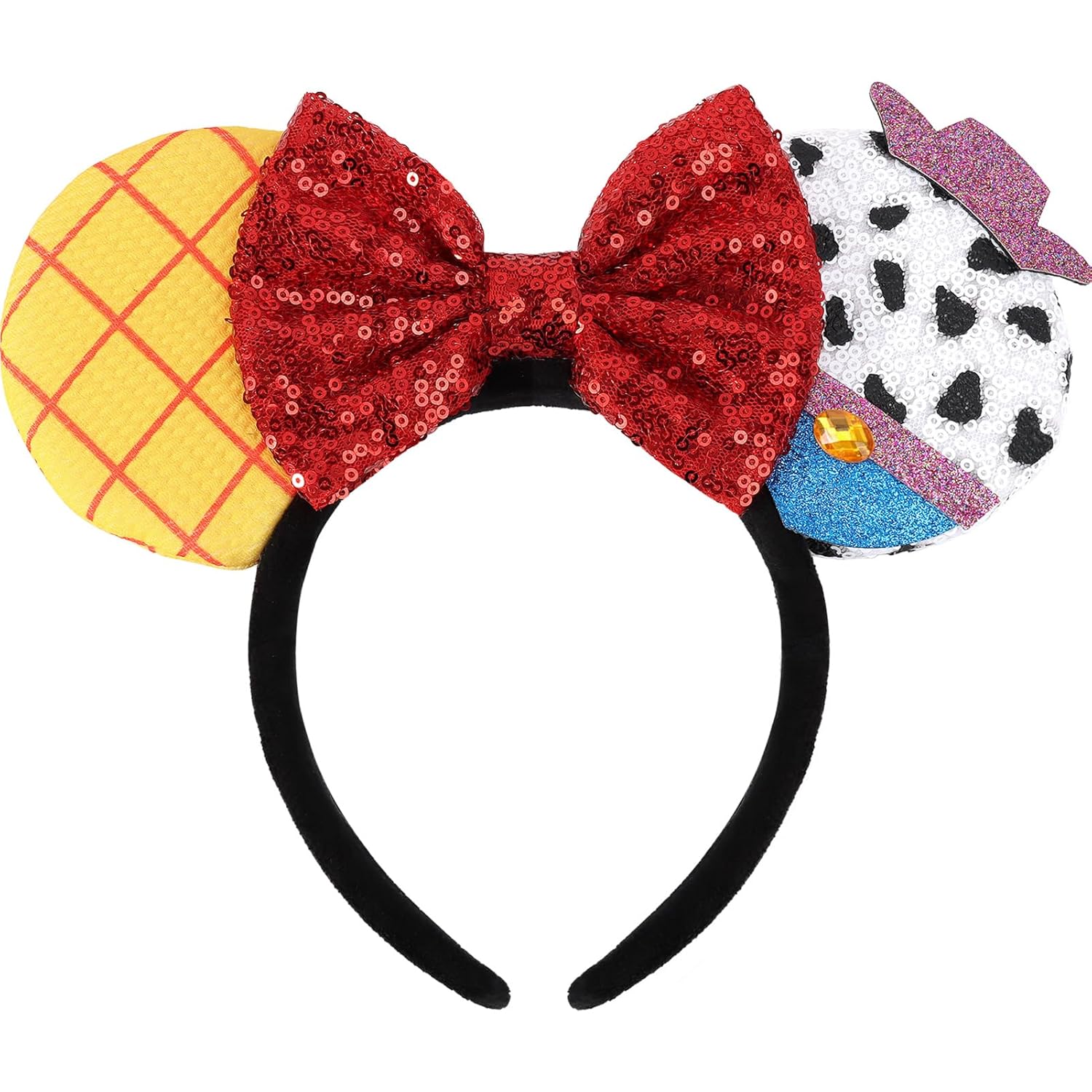 UNSPAZ Diadema de orejas de ratón, orejas de ratón para mujeres y niñas con perla, orejas de parque para viajes, decoraciones de cumpleaños, accesorios para el cabello (azul bebé)