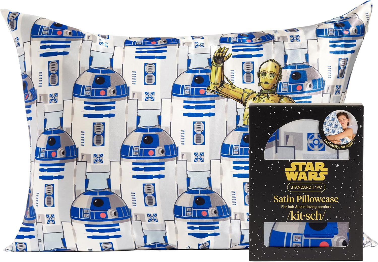 Kitsch x Star Wars Rebel Alliance - Funda de almohada de satén con cremallera para cabello y piel, más suave que las fundas de almohada de seda, funda de almohada de satén refrescante, fundas de almohada sin arrugas, tamaño estándar, 19 x 26 pulgadas