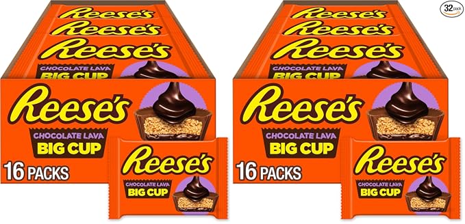 REESE'S Big Cup - Tazas de chocolate con leche de lava y mantequilla de maní, paquetes de dulces, 1.4 onzas (16 unidades)