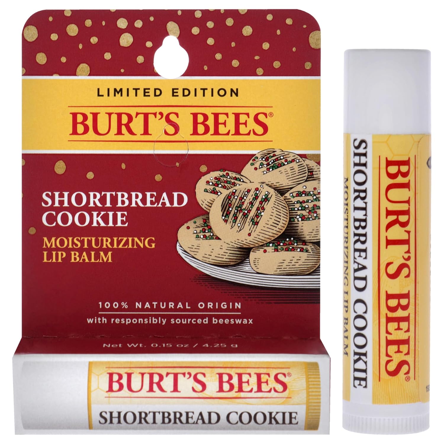 Burt's Bees - Bálsamo labial hidratante 100 % natural, fresa con cera de abejas y extractos de frutas, 4 tubos