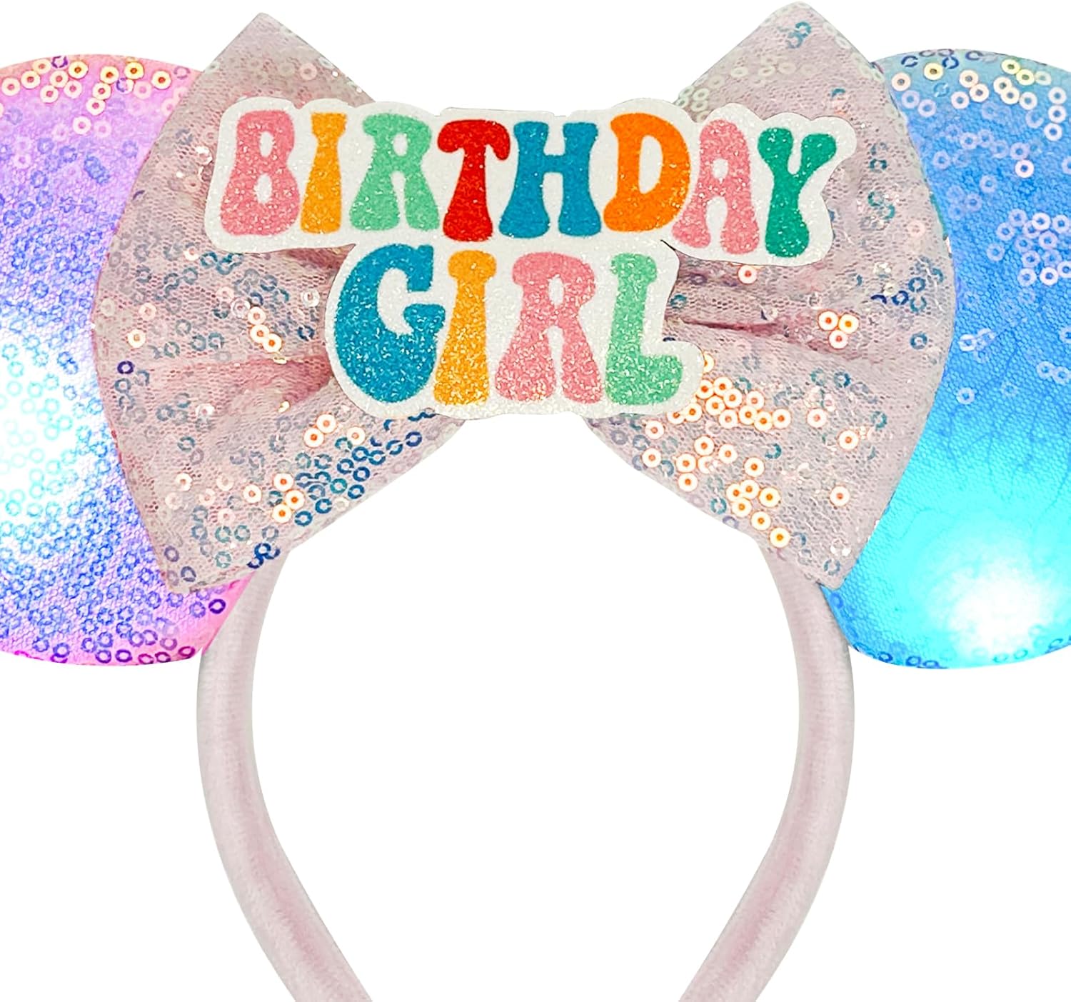 Tarocynn 2 diademas de orejas de ratón de Halloween con luz LED, diademas de lentejuelas para fiestas y accesorios de cosplay