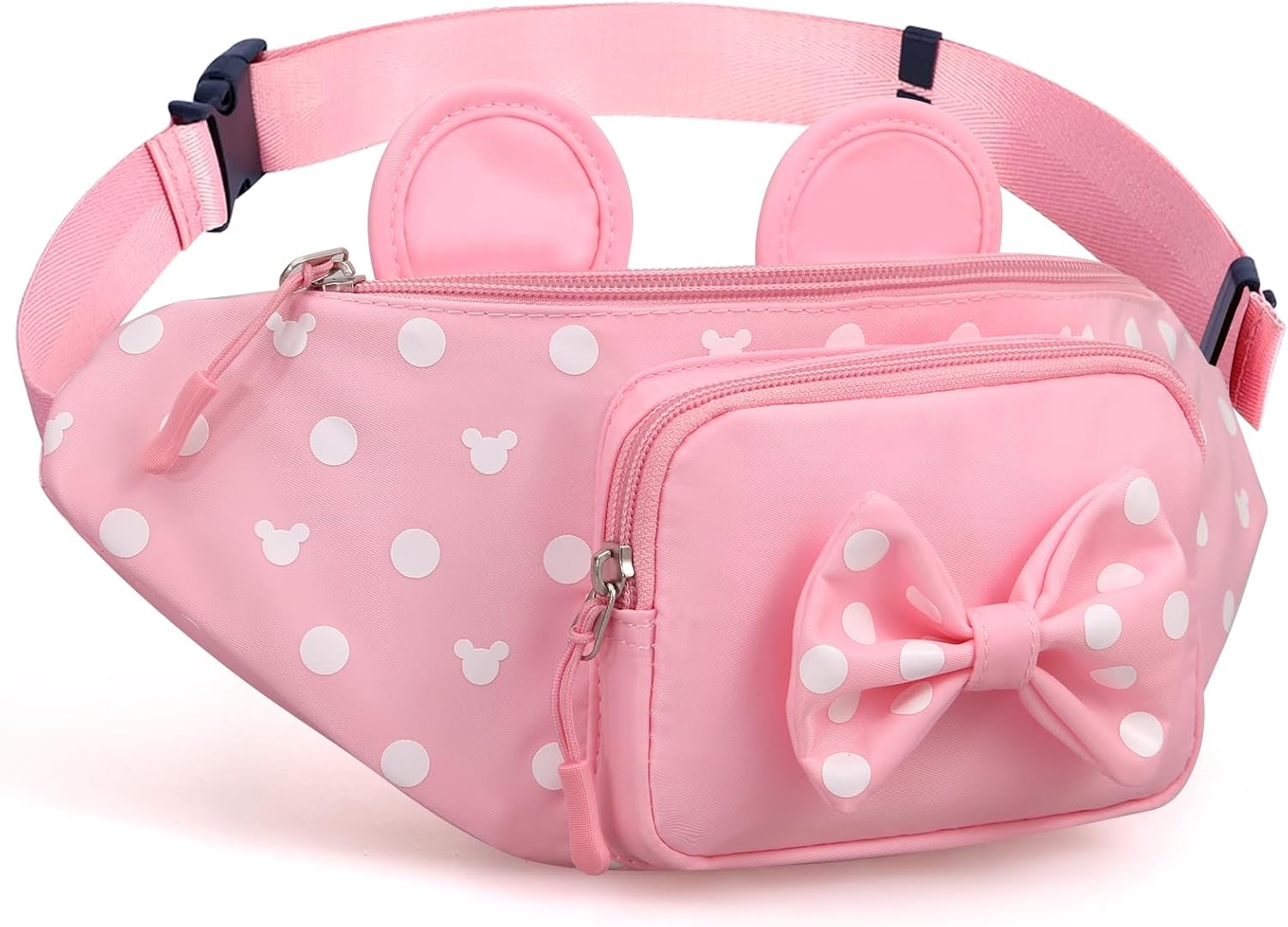 Riñonera linda para viajes, para mujeres, adolescentes y niñas, mini riñonera de ratón, cangurera de dibujos animados, para senderismo, bolsa de cintura al aire libre con orejas de ratón, Rojo, L