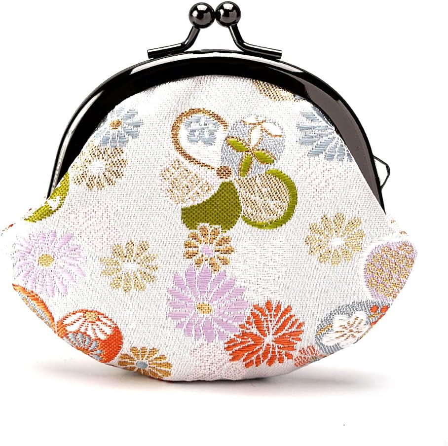 Kyoto Geibido Nishijin Weave 2.6-Inch Coin Purse Pouch, Handcrafted by Artisans, Japanese Pattern, Made in Japan, black 2