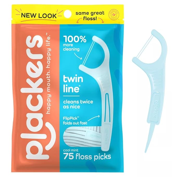 Plackers Twin Line - Púas de hilo dental de doble línea, fácil almacenamiento, sabor a menta fresca, 300 unidades