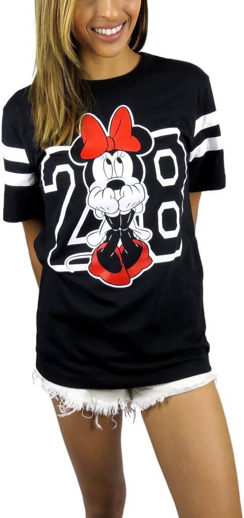 Disney Camiseta de fútbol americano Minnie Mouse Varsity para mujer