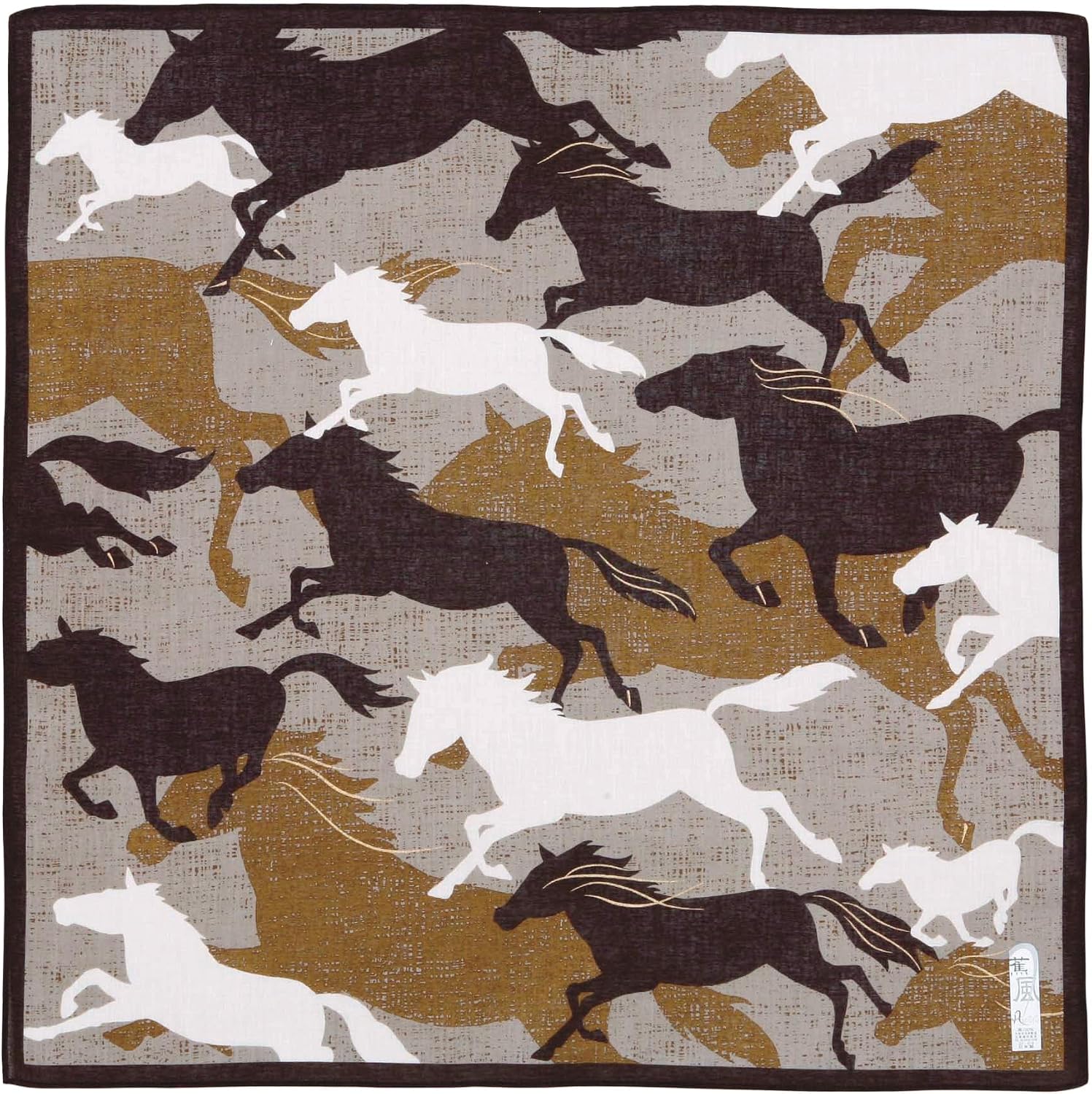 Yamamoto Hinshoten Banana Style Handkerchief, Horse Cha, 1540-A, Made in Japan, Japanese Pattern, Inbound Souvenir