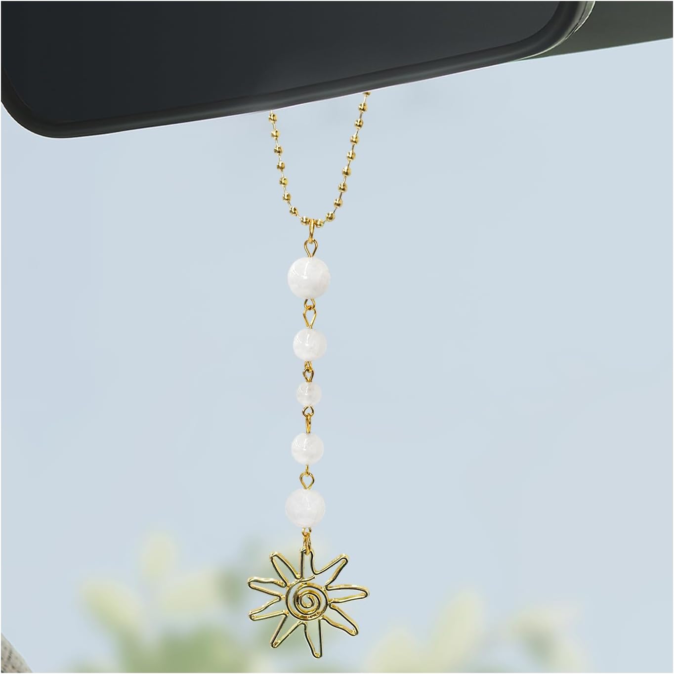 Dije colgante de sol para automóvil, espejo retrovisor, bonito adorno bohemio colgante de sol para decoración del automóvil, ornamento colgante, piedras de cristales naturales curativos hechos a