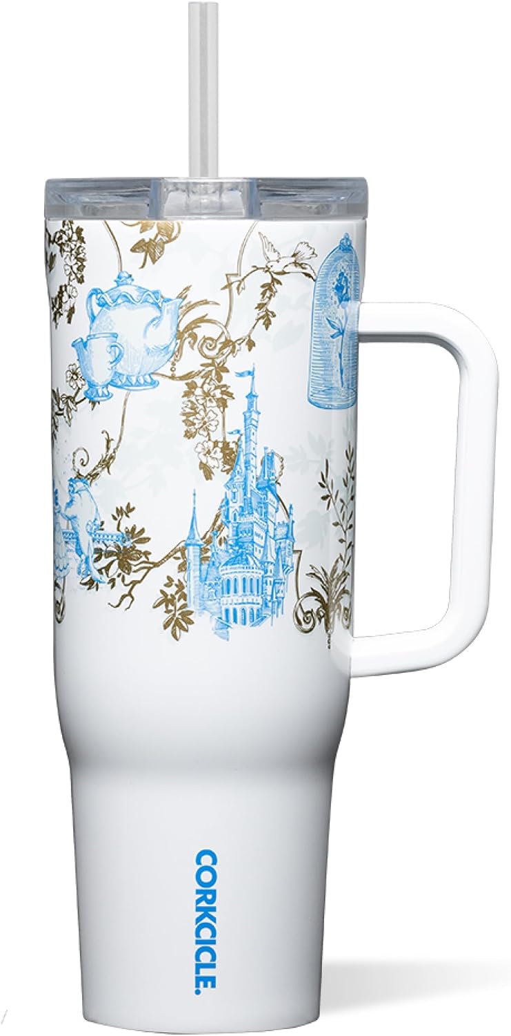 Corkcicle Cruiser - Vaso aislado con asa y pajilla, mantiene las bebidas frías 20 horas, triple aislamiento, regalo de verano, mantiene las bebidas heladas, 40 onzas, Princesa Ariel