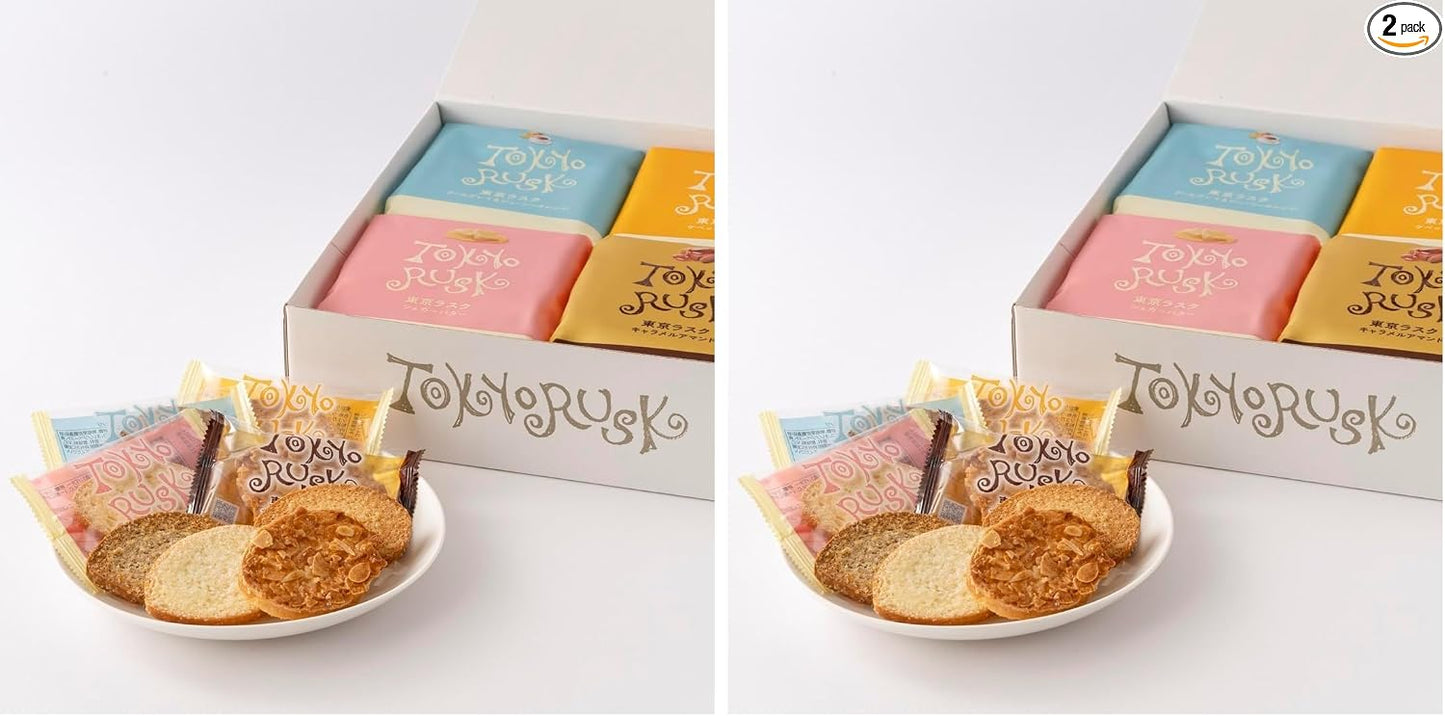 Tokyo Rusk Assorted Set, 4 Flavors, 32 Pieces - Sugar Butter, Caramel Amande, Maple, Earl Grey - Gift, Tokyo Souvenir