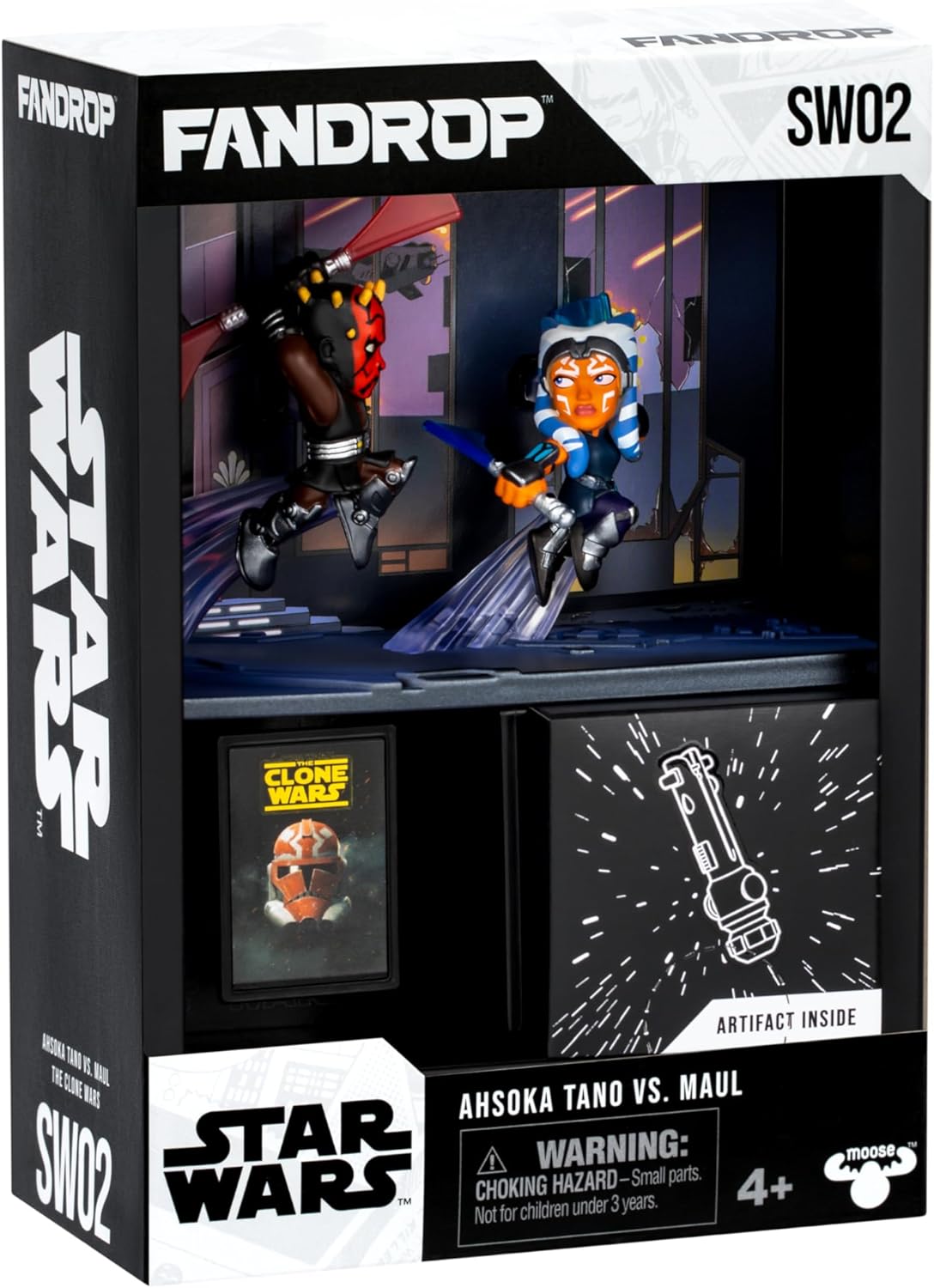 FANDROP SW02-Star Wars: The Clone Warsâ - Ahsoka Tano VS. Maul. FANDROP combina un diorama épico, artefactos y marcador de escena creando una exhibición para mejorar la colección, 4 para coleccionar