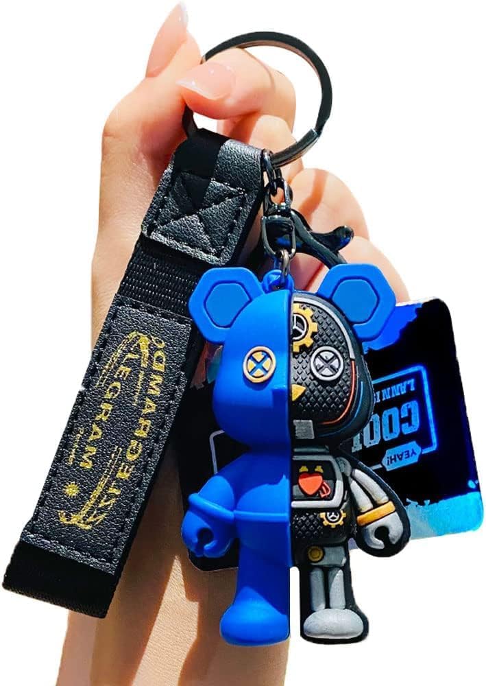 [AIXUAN] Men Women Boys Girls Cool Semi Machine Body Standing Bear Keychain Christmas Gift Animal Pendant Metal Keychain (Black)