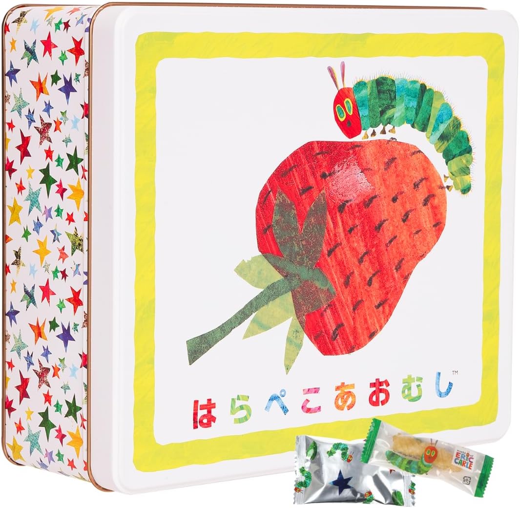 はらぺこあおむし Canned Snack Assortment Large Size Okakiya + Rusk Suitable for Gifts or Internal Celebrations Strawberry Design Can Our Original Plan